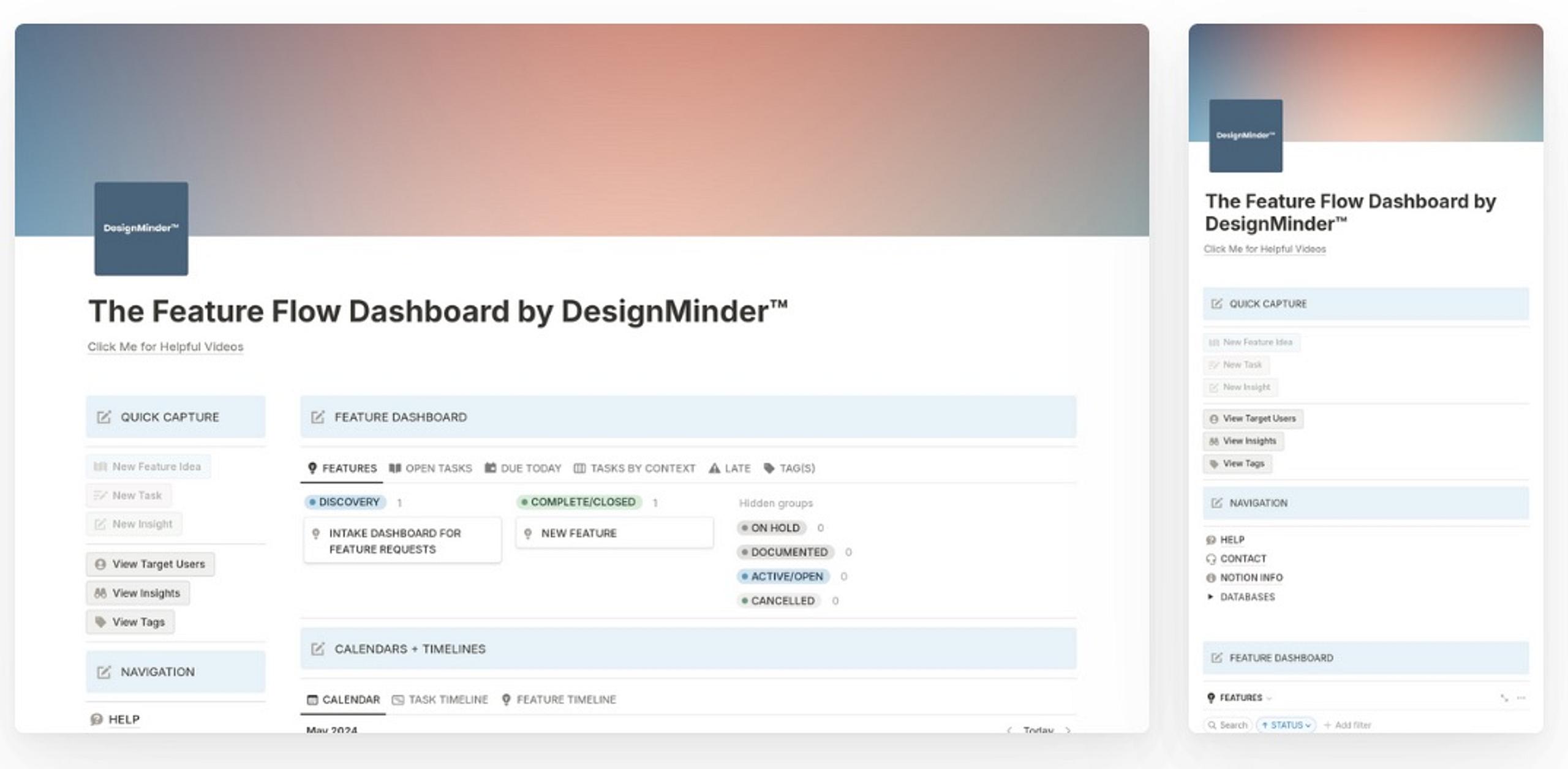 The Feature Flow Dashboard Template by DesignMinder™