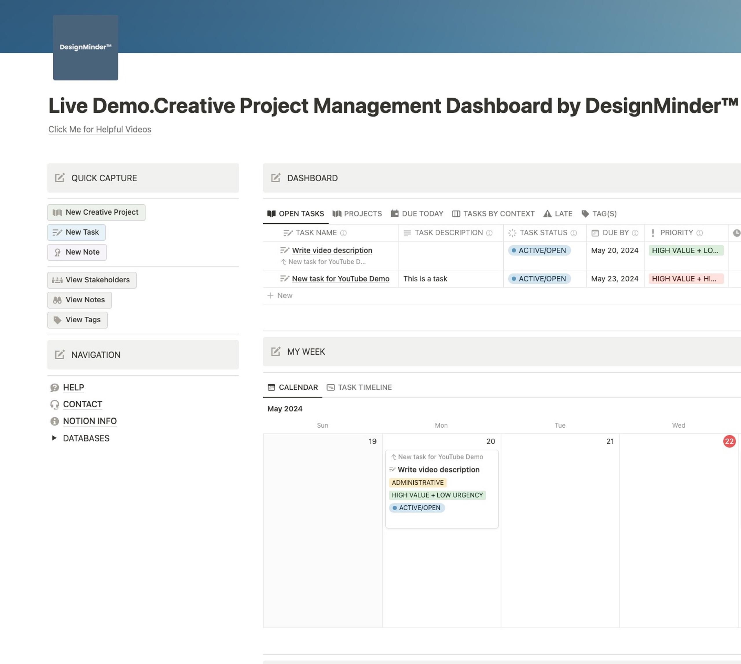 The Creative Project Management Notion Dashboard by DesignMinder™