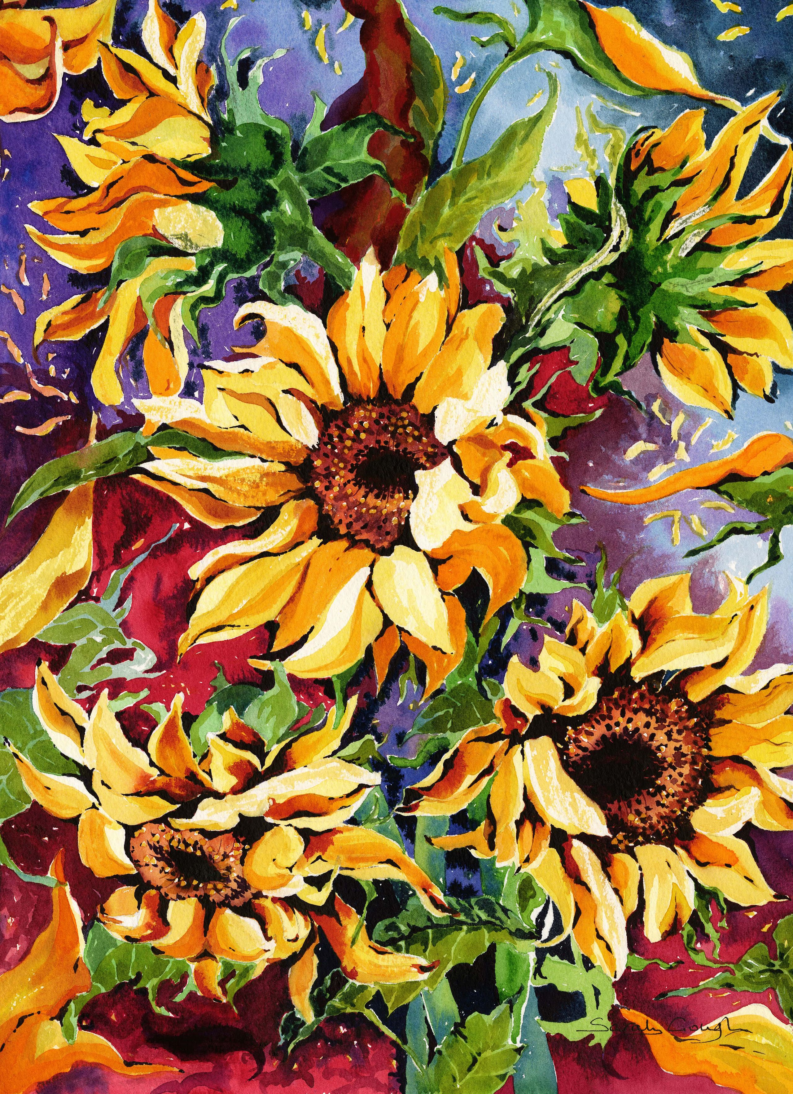 FINE ART PRINT Midnight Sunflowers