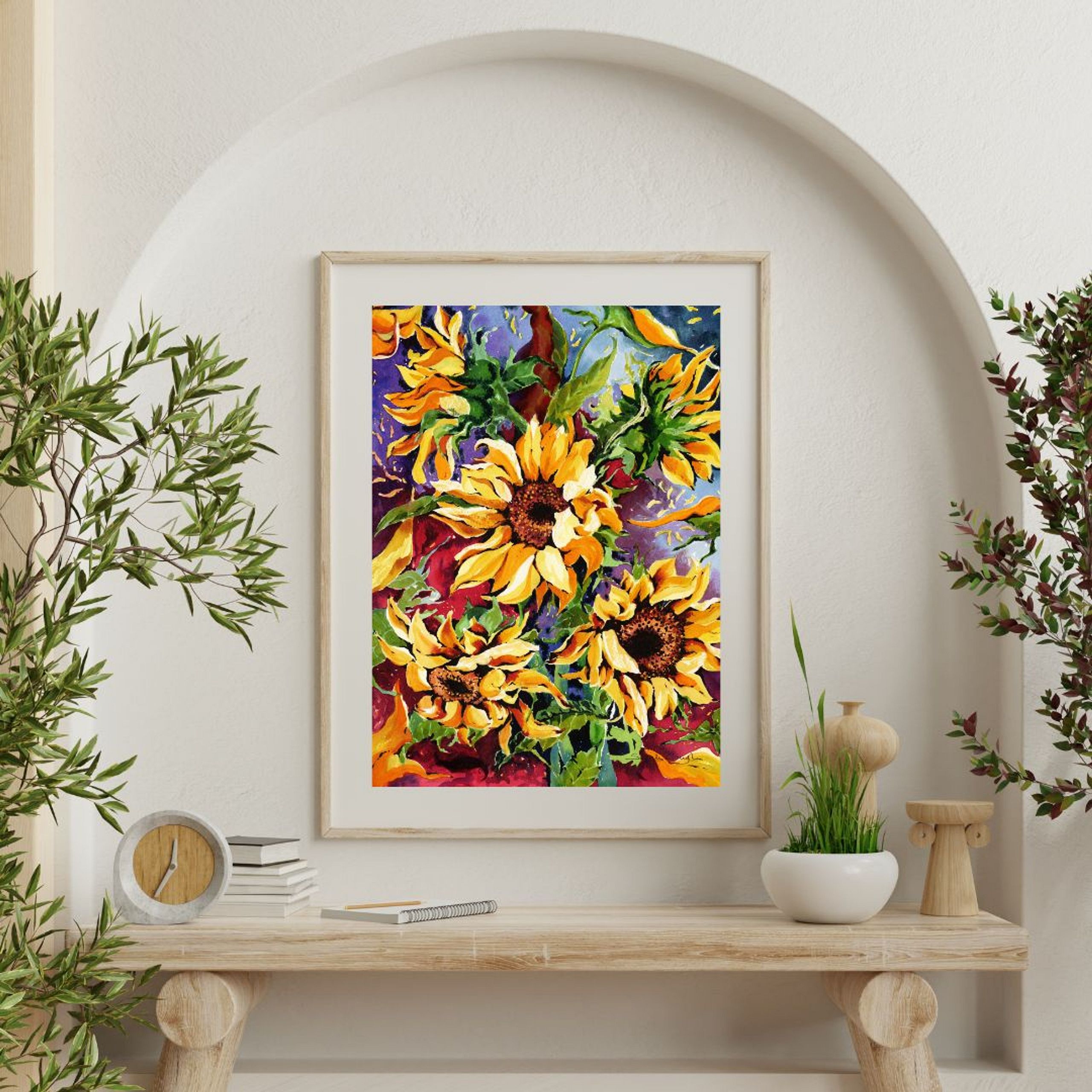 FINE ART PRINT Midnight Sunflowers