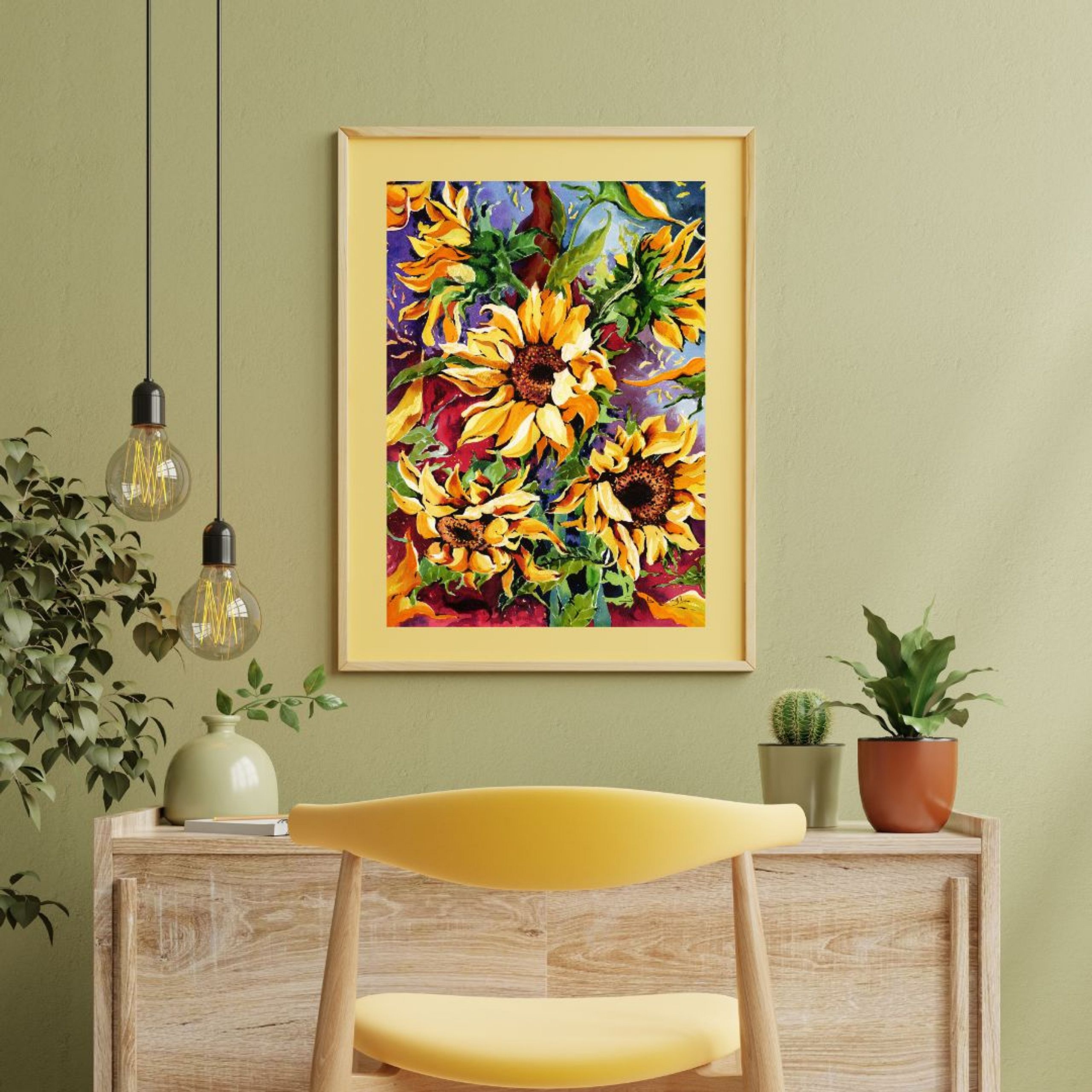 FINE ART PRINT Midnight Sunflowers