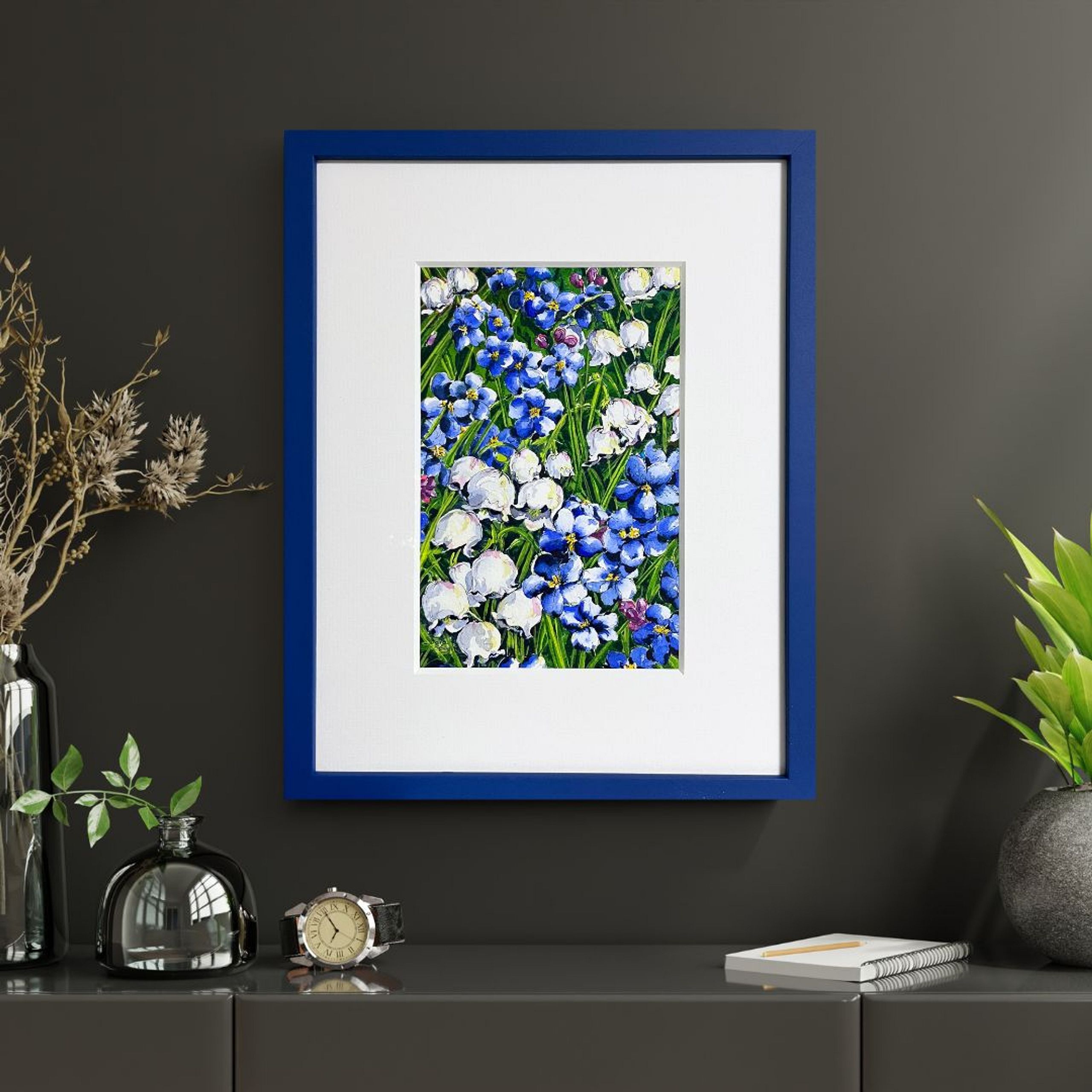 FINE ART PRINT Lily of the Valley with Blue Forget-Me-Nots