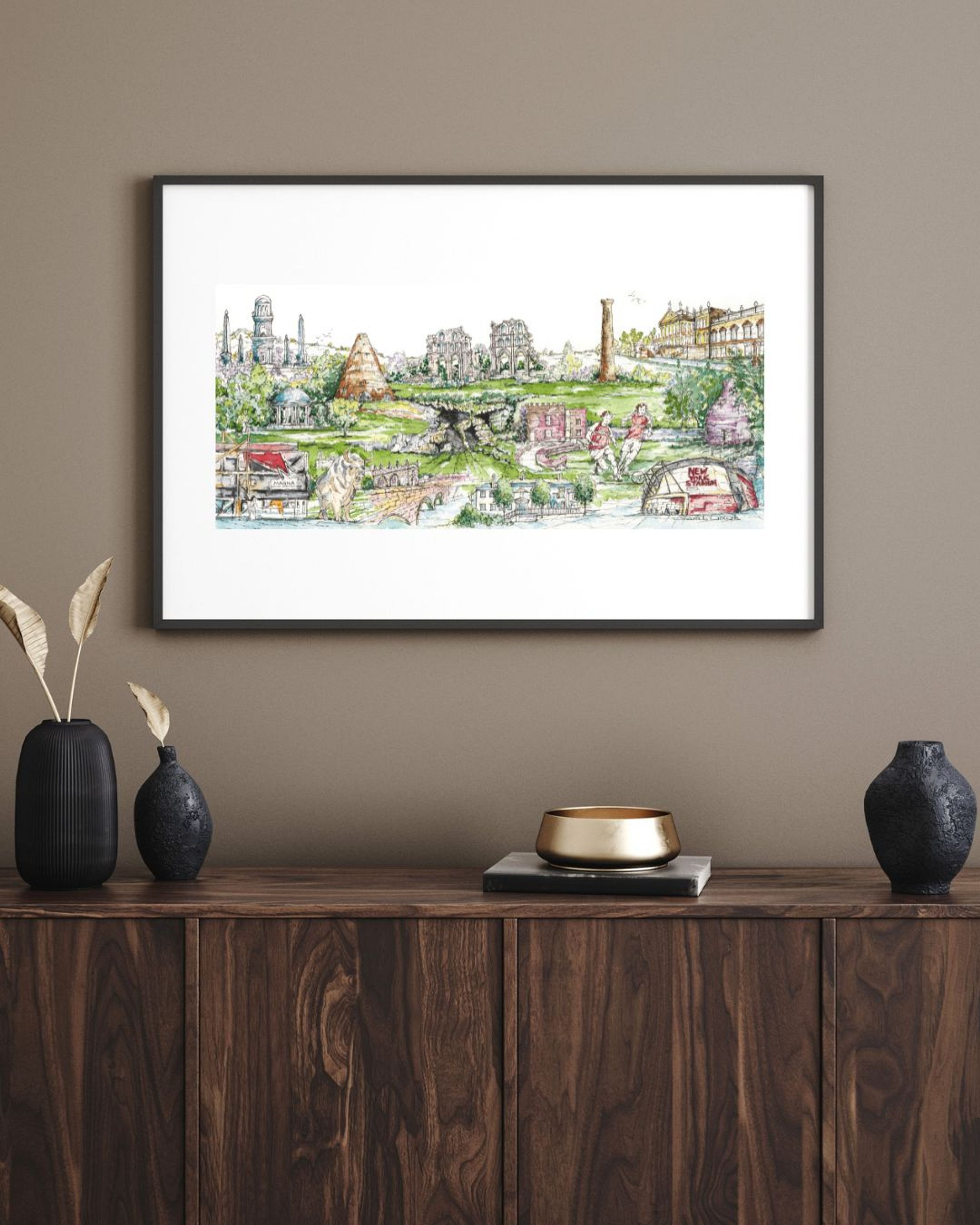 FINE ART PRINT Rotherham Townscape and Landmarks, Yorkshire, UK