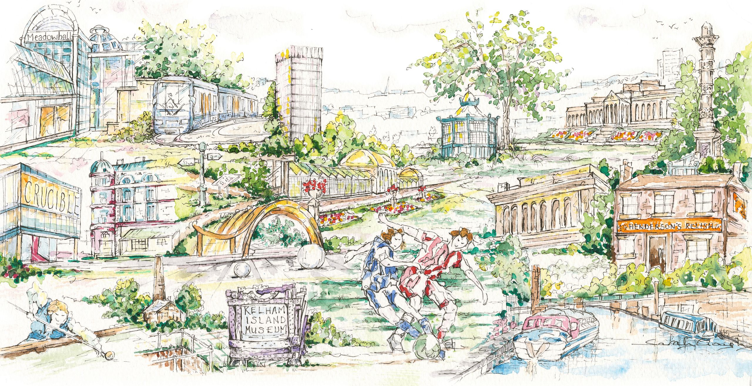 FINE ART PRINT City of Sheffield Cityscape in South Yorkshire, England, UK