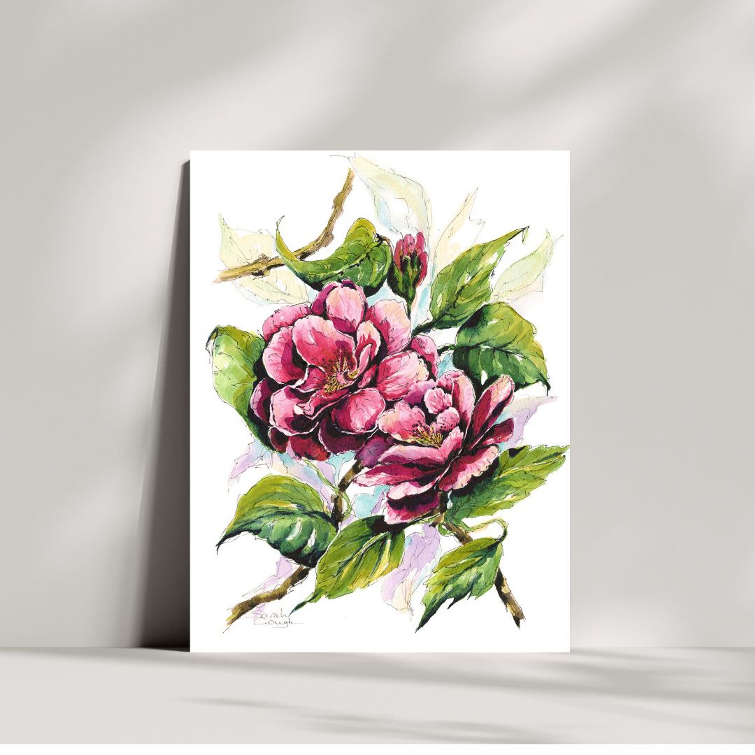 FINE ART PRINT Pink Camellia Flowers