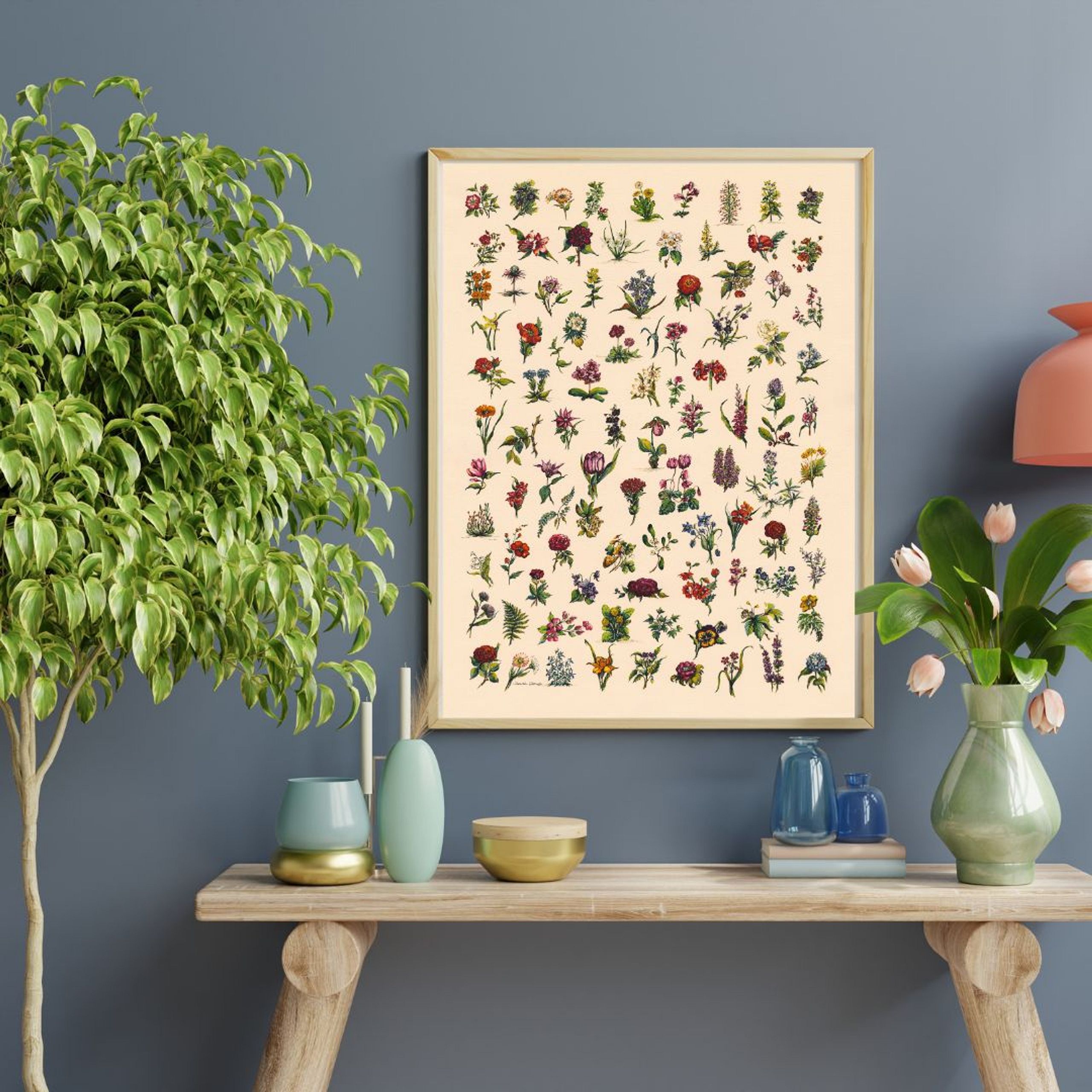 FINE ART PRINT Ditsy Vintage Floral Art in Watercolour and Pen