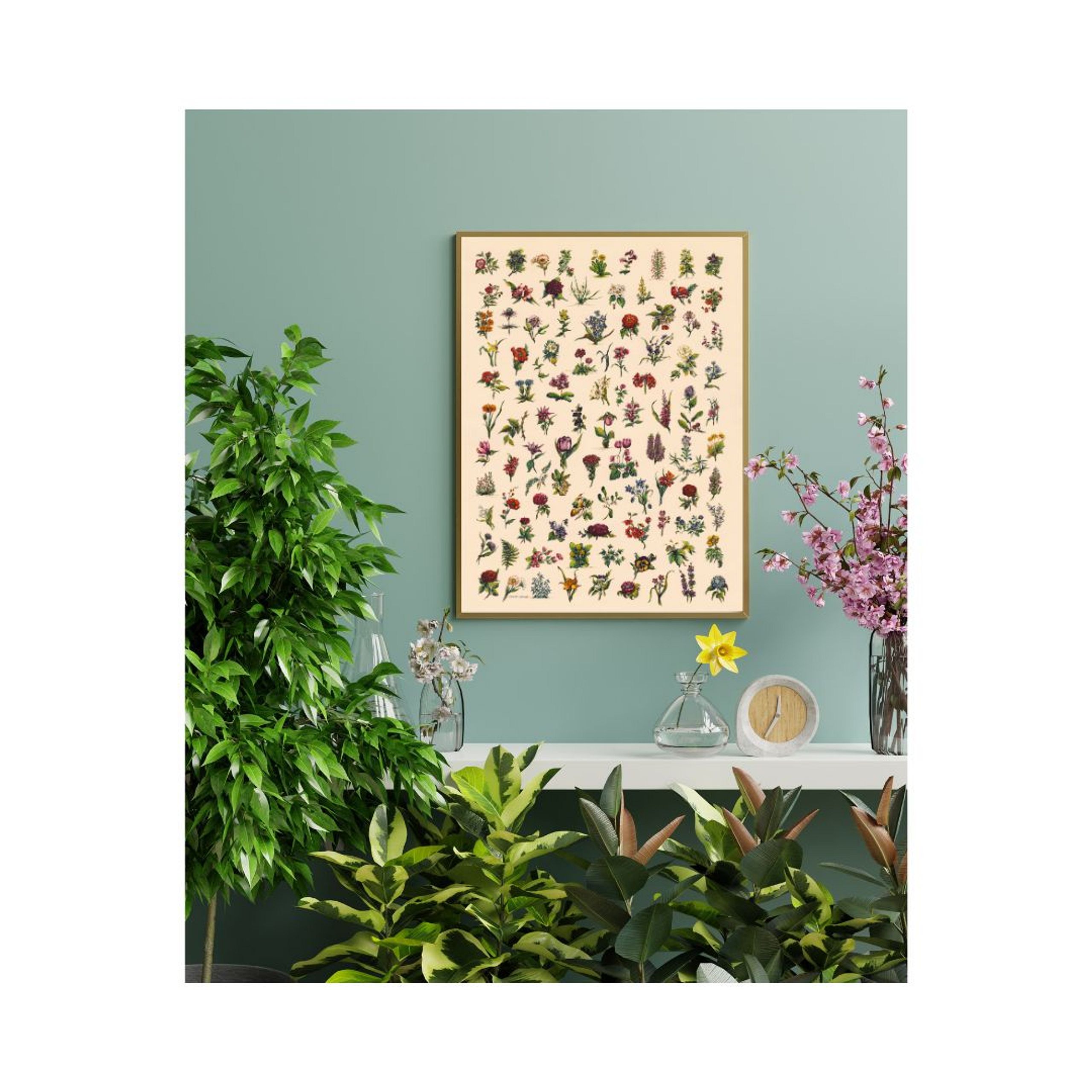 FINE ART PRINT Ditsy Vintage Floral Art in Watercolour and Pen