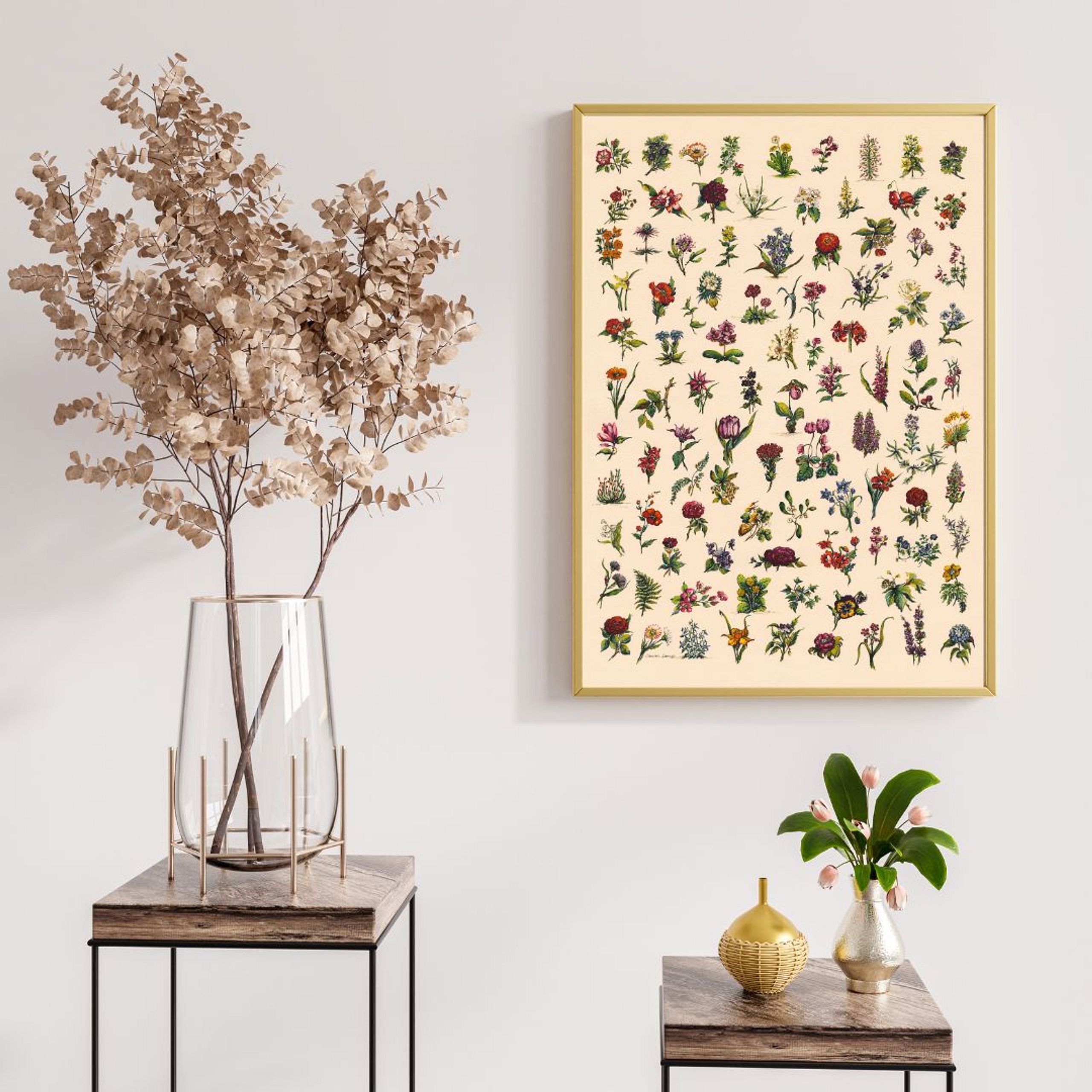 FINE ART PRINT Ditsy Vintage Floral Art in Watercolour and Pen