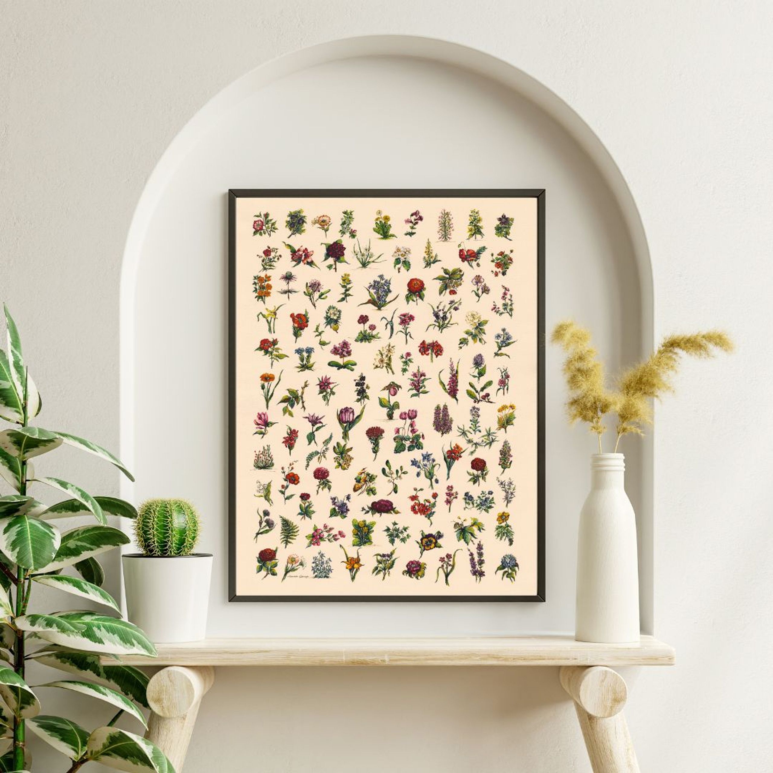FINE ART PRINT Ditsy Vintage Floral Art in Watercolour and Pen