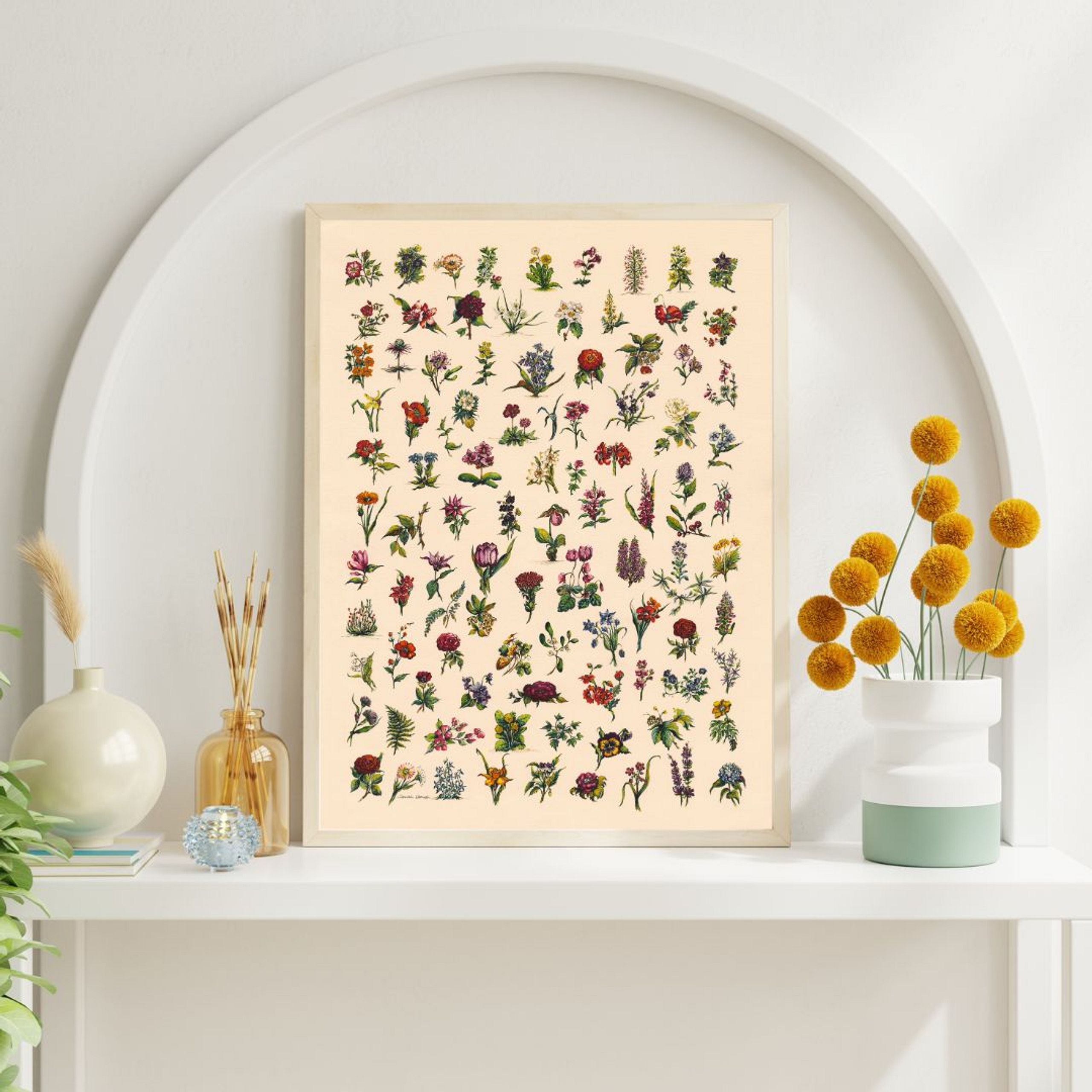 FINE ART PRINT Ditsy Vintage Floral Art in Watercolour and Pen