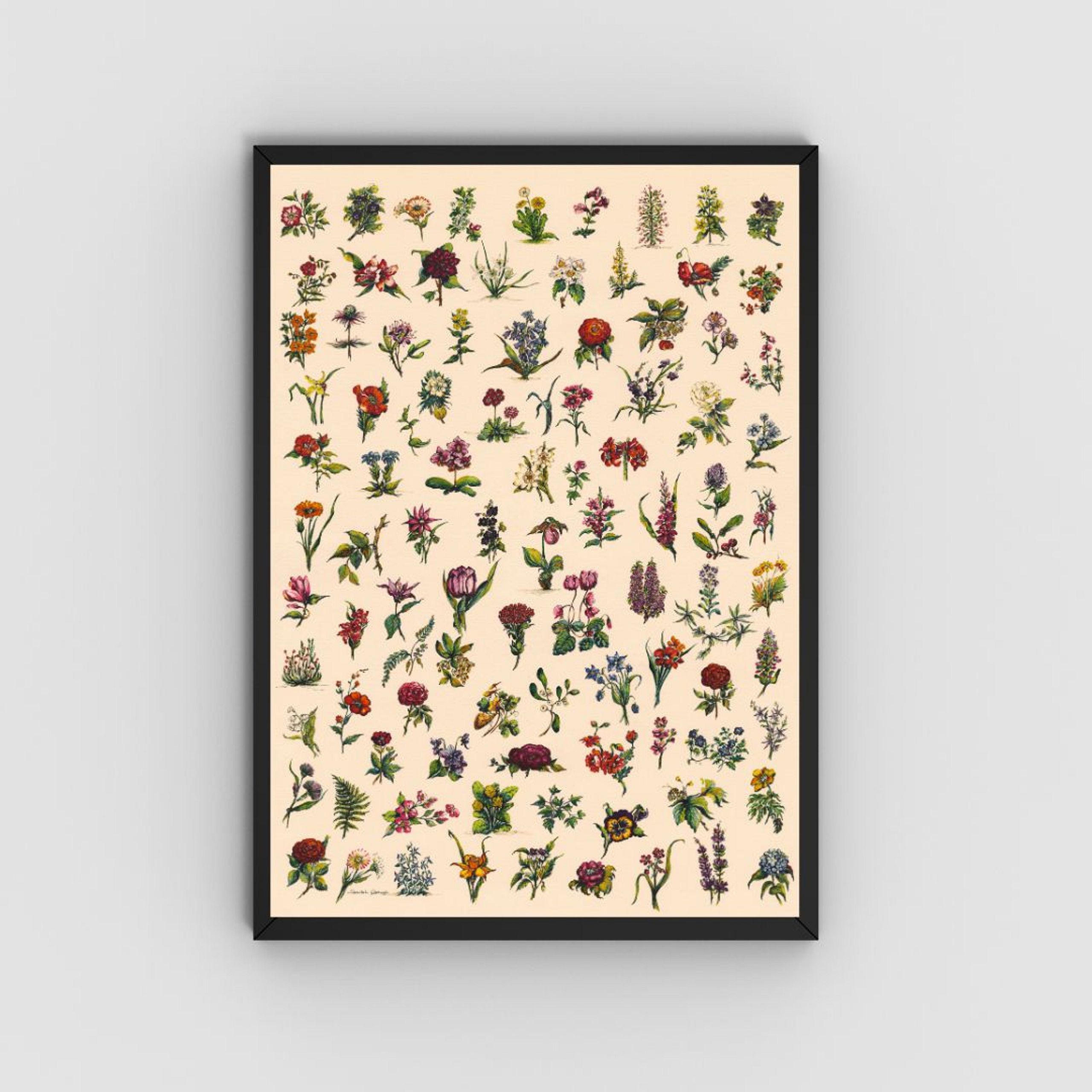 FINE ART PRINT Ditsy Vintage Floral Art in Watercolour and Pen