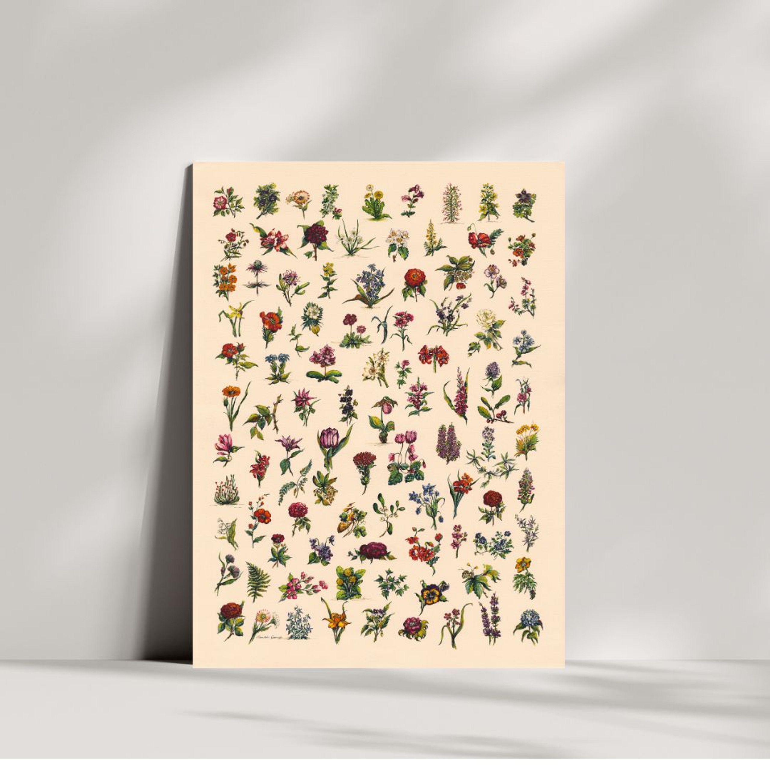 FINE ART PRINT Ditsy Vintage Floral Art in Watercolour and Pen