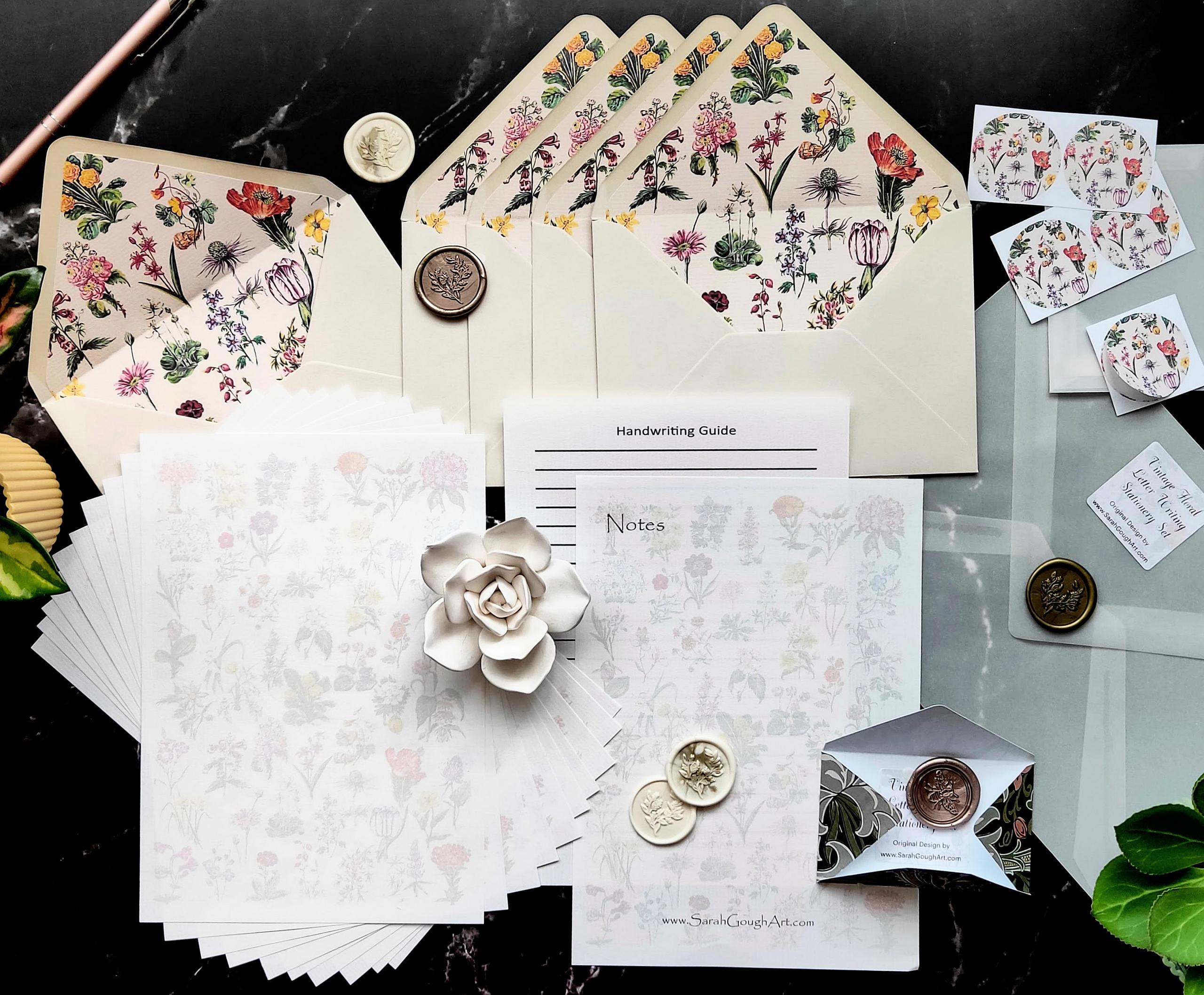 Luxury Vintage Floral Scented Letter Writing Stationery Gift Set with Accessories