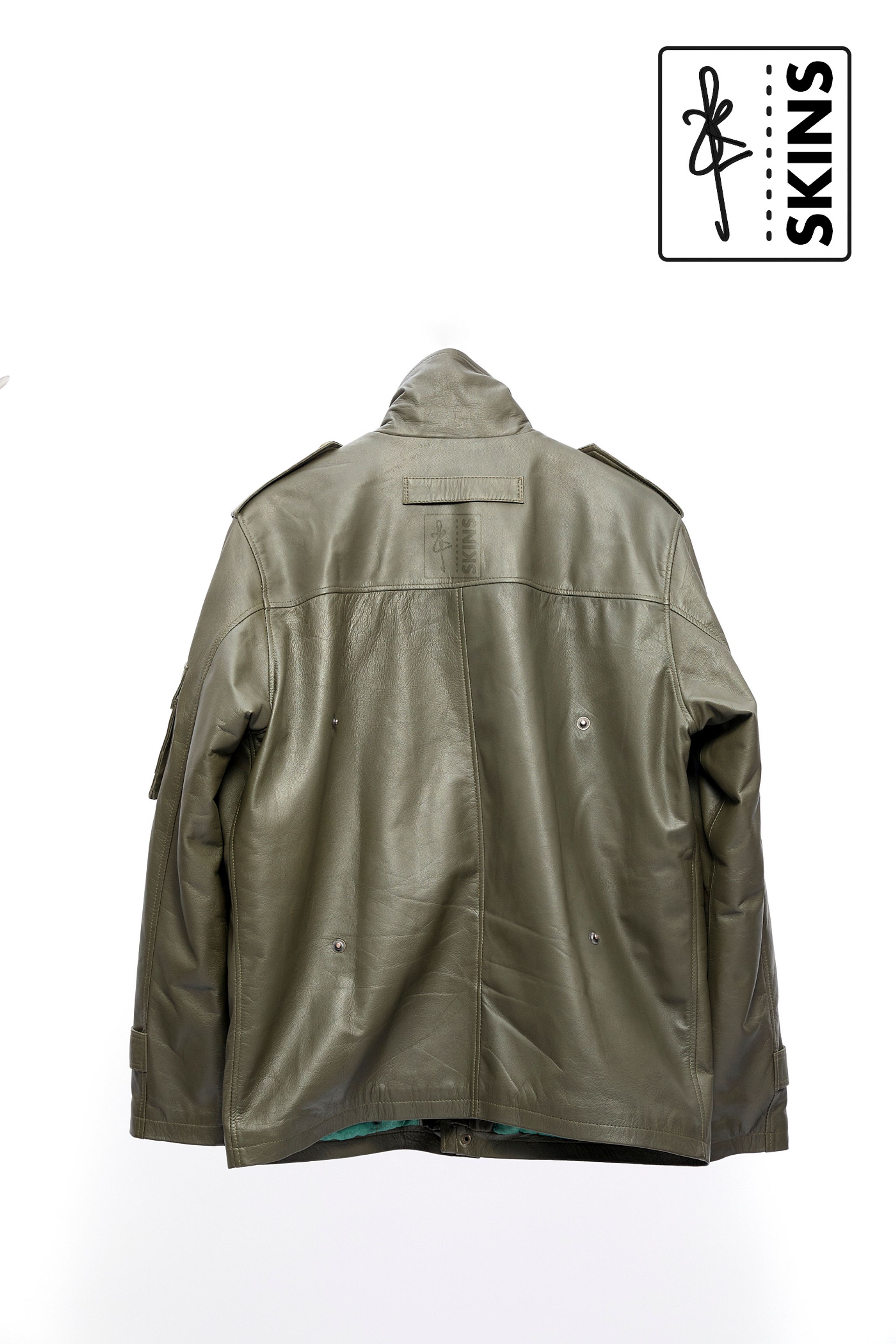 SKINS Odh : M65 Field Leather Jacket (Olive Green)