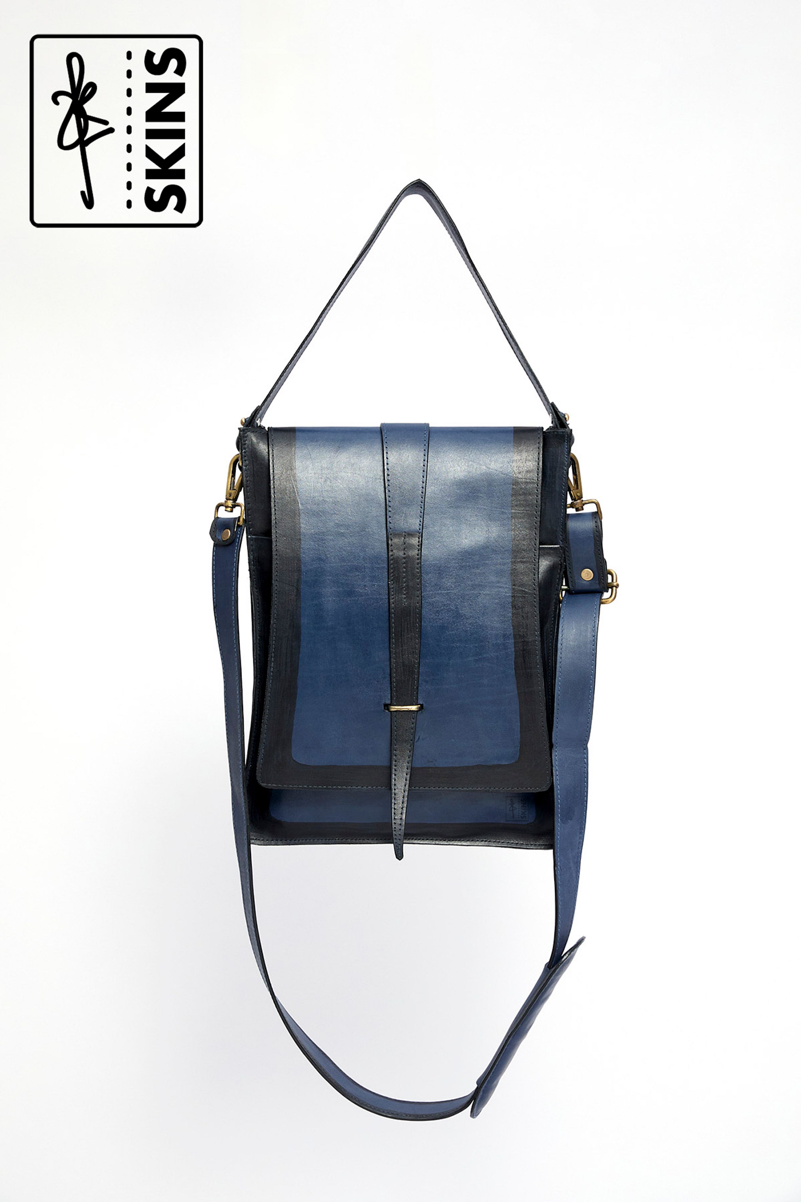 SKINS: Koshā Origin Leather Laptop Vertical Sling Bag (Rich Navy)