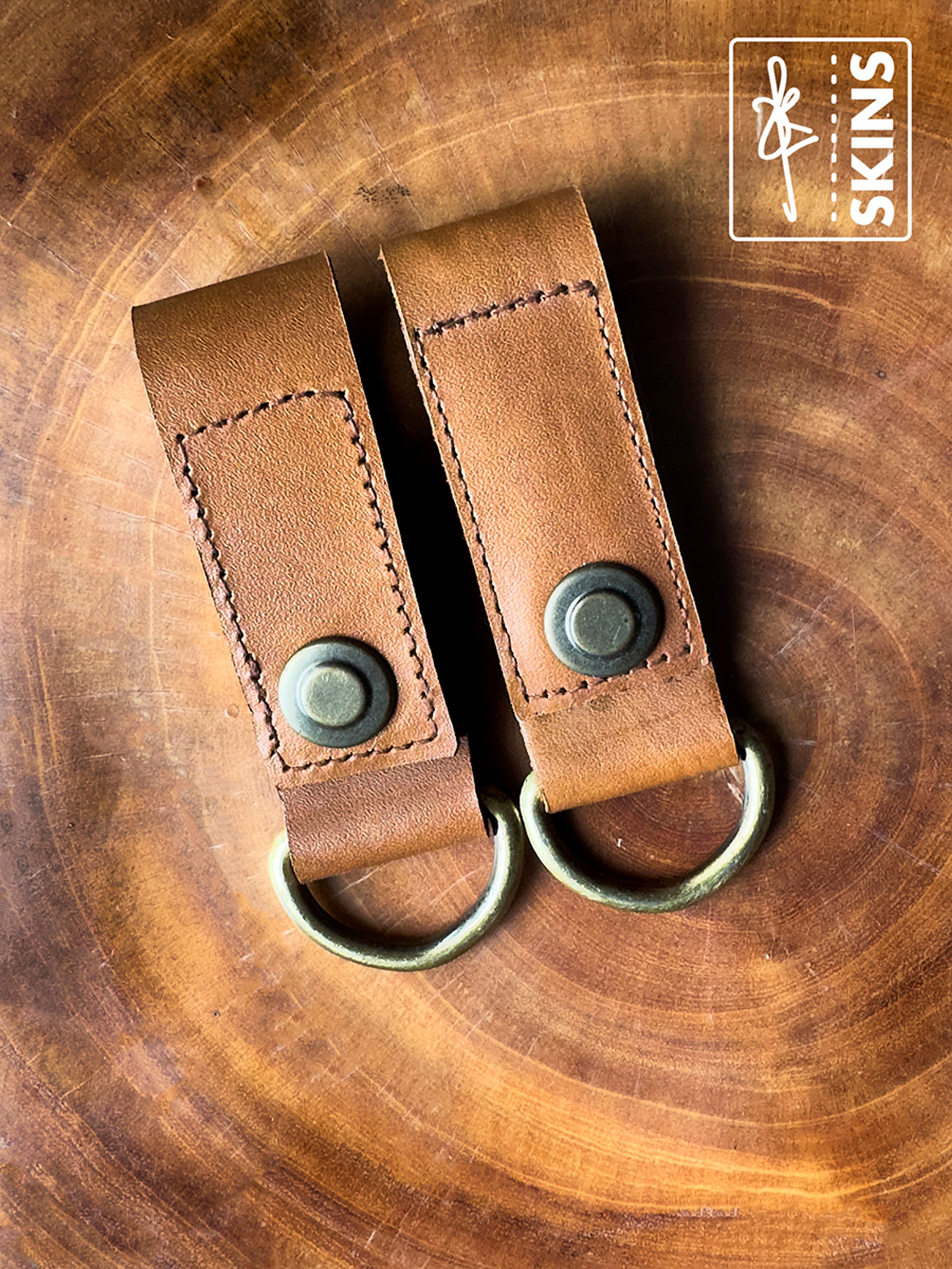 Premium Leather Belt & Bag Loop Key Holder with Brass D-Ring (Set of 2)